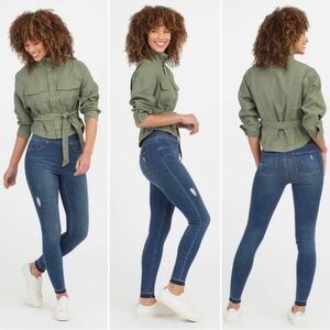 SPANX Distressed Ankle Skinny Jeans Jeggings High Rise Raw Hem Casual Size M